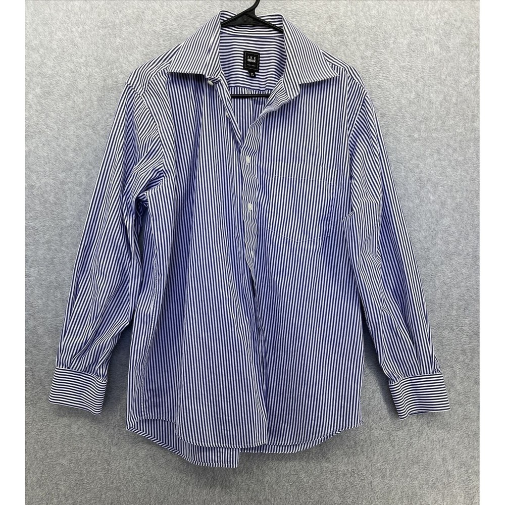 Ike Behar New York Shirt Button Down Long Sleeve Striped Blue White Size 16